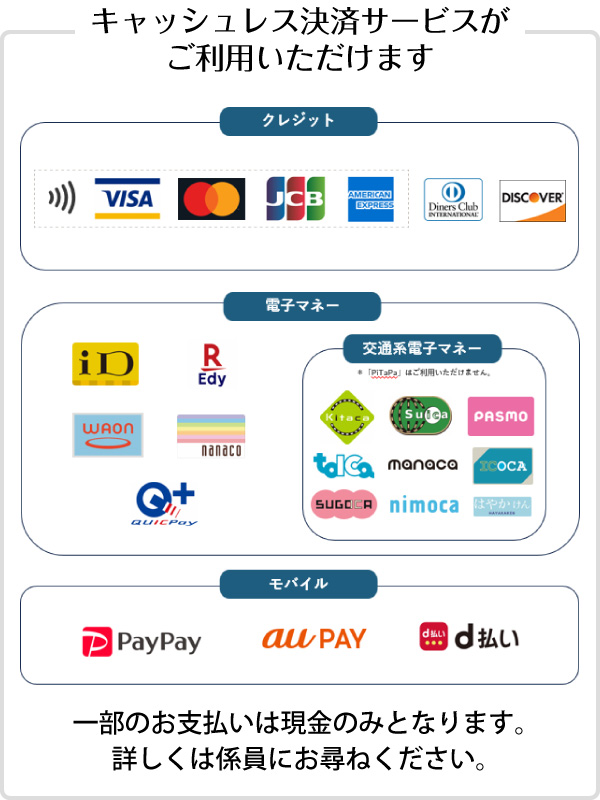 キャッシュレス決済サービスがご利用いただけます